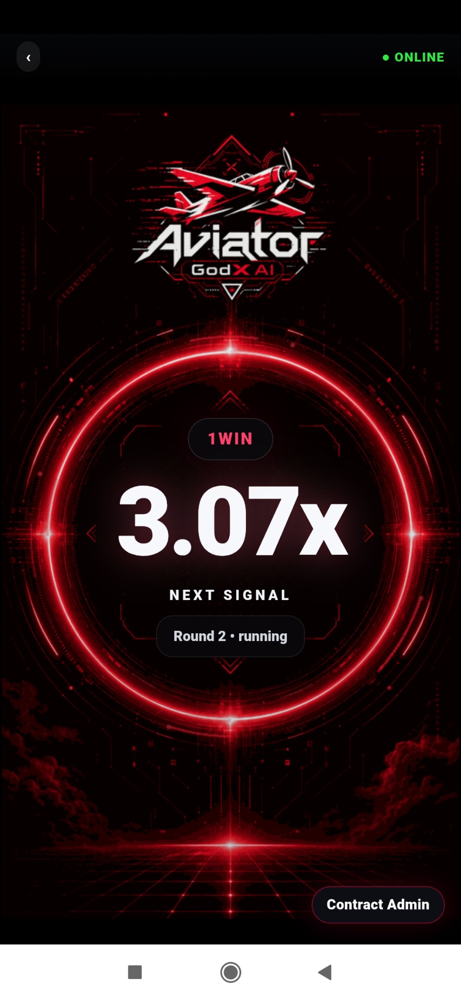 Aviator GODX AI signal screen